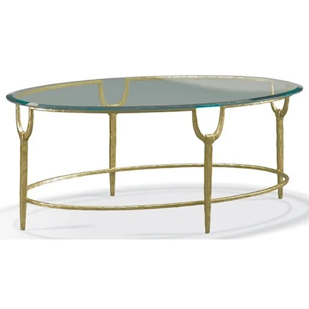 Oval Cocktail Table with Hammered Texture Iron Base